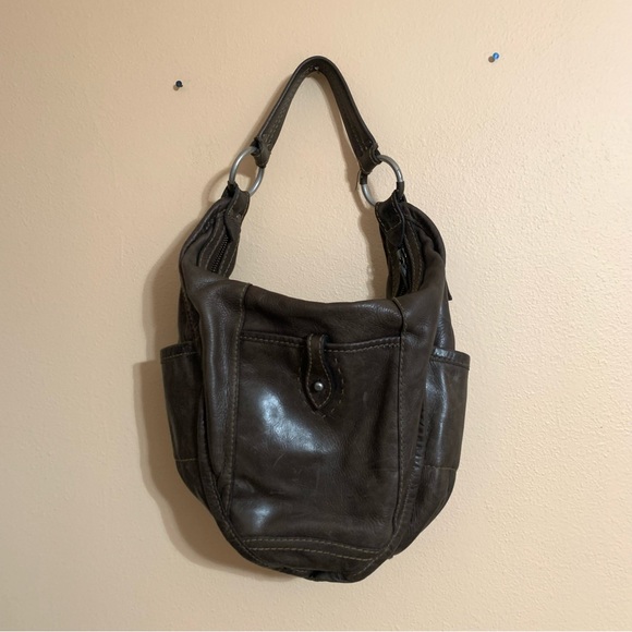 Abercrombie & Fitch Handbags - ABERCROMBIE & FITCH brown LEATHER trimmed  shoulder boho bucket bag